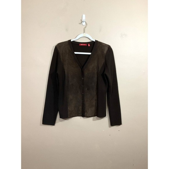 VTG Anne Klein Womens Wool Suede Cardigan M Brown 90s Fairy Goblincore Retro - Picture 1 of 6
